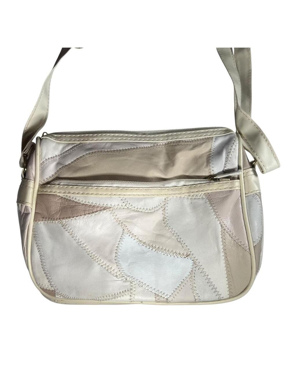 Retro Cream Patchwork Faux Leather Shoulder Bag